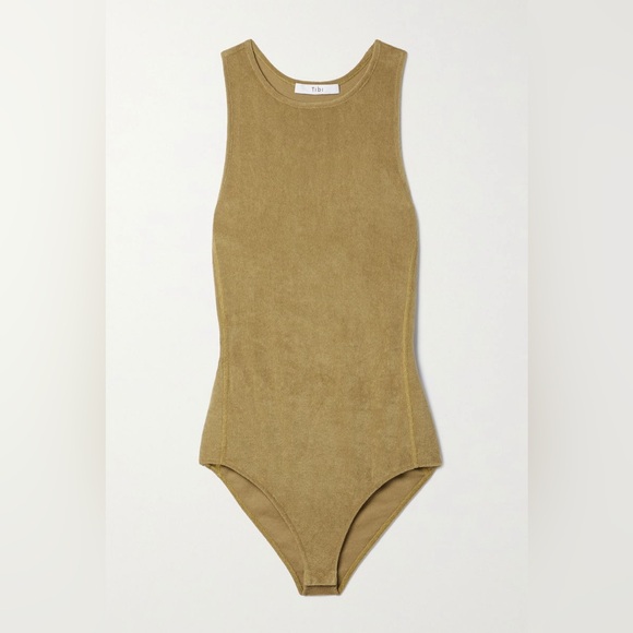 Tibi Summer Terry Crewneck Racerback Bodysuit in Cumin - Picture 5 of 8